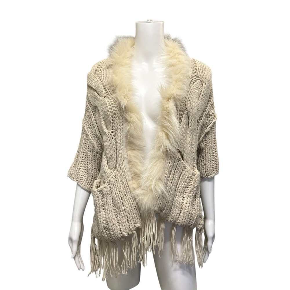 Urban Behavior Penny Lane Open Knit Cardigan Faux Fur Neutral Size S